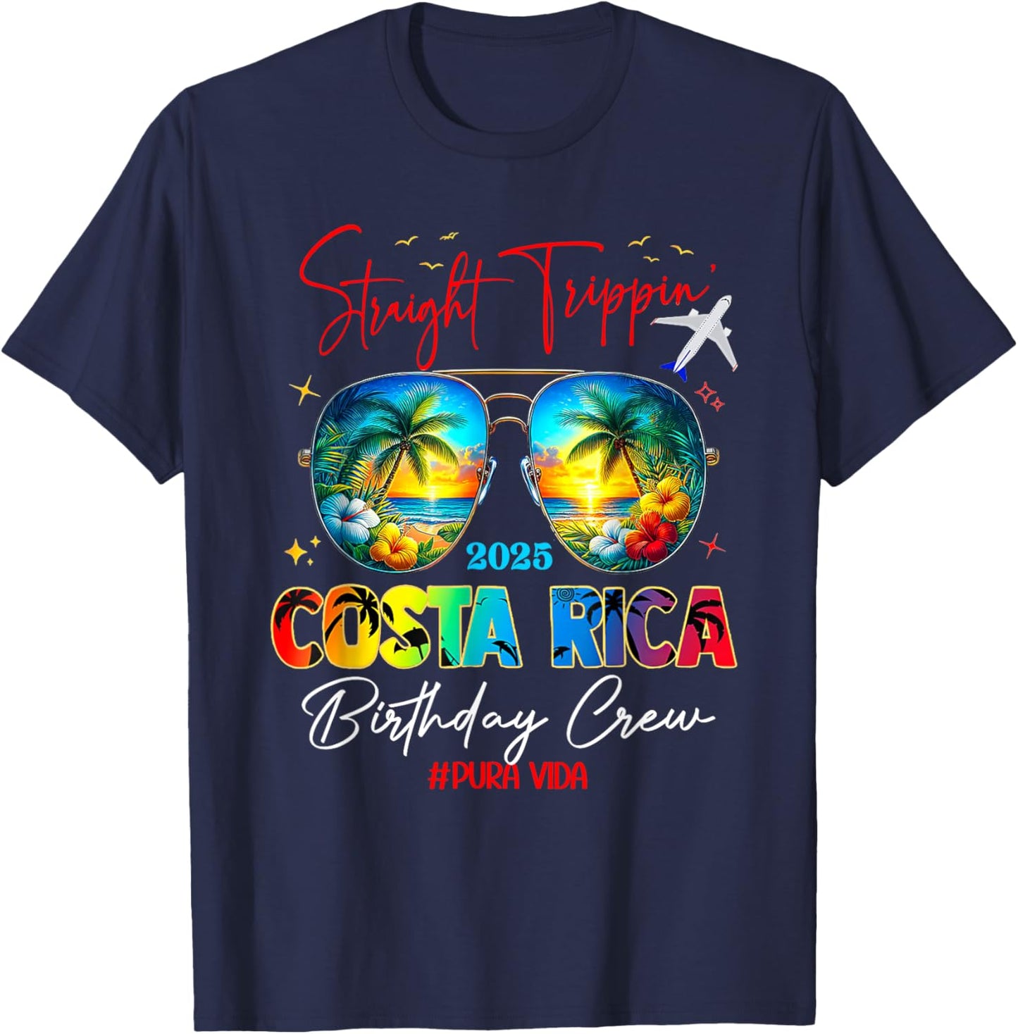 Straight Trippin Costa Rica Birthday Crew Pura Vida Beach T-Shirt - T-Shirt | Navy