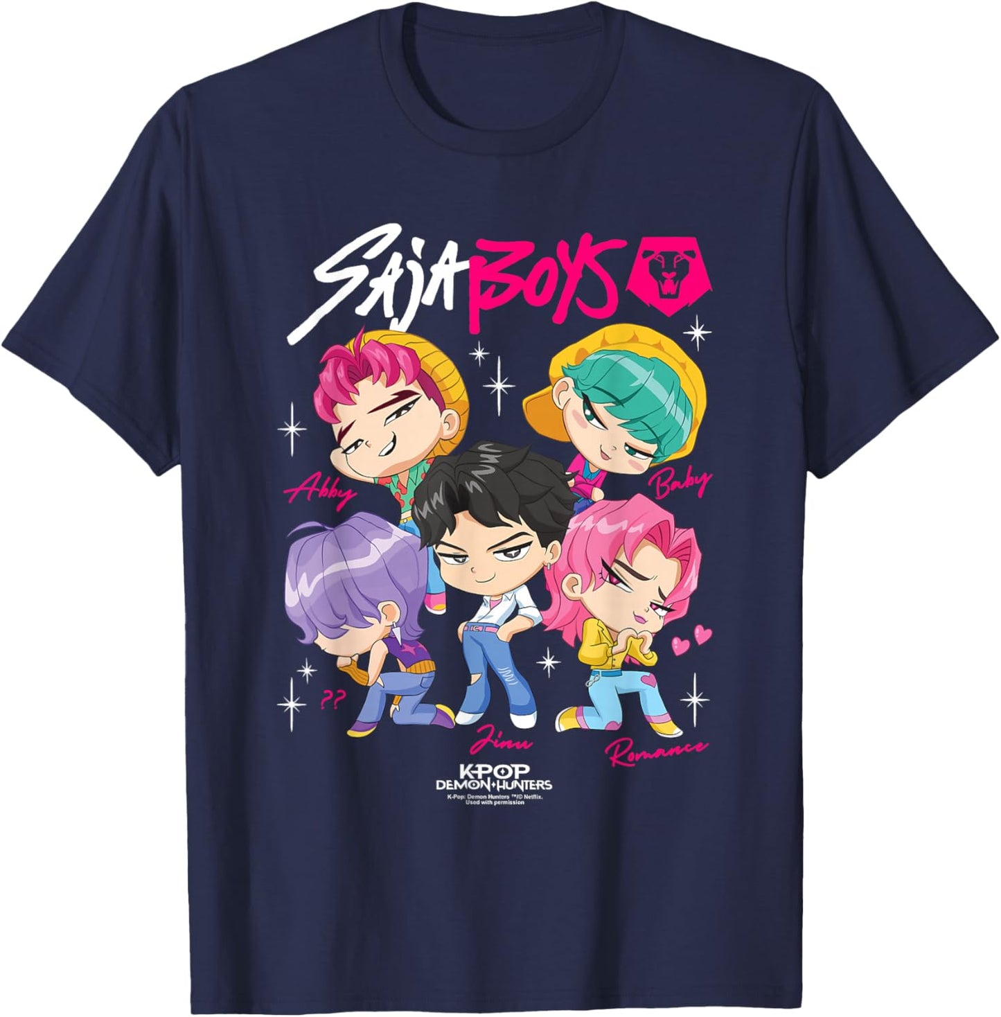 Kpop Demon Hunters Saja Boys Chibi Officially Licensed T-Shirt - T-Shirt | Navy