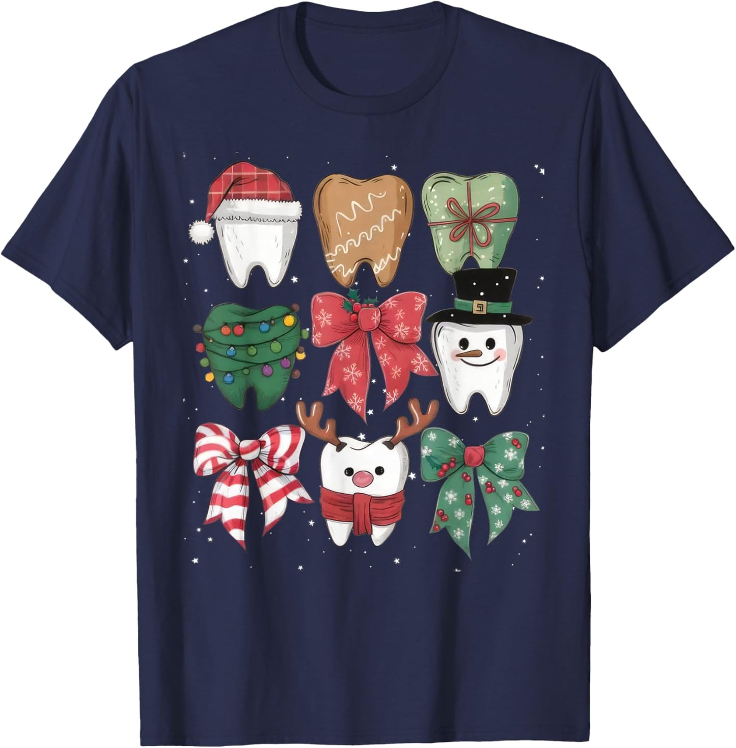 Coquette Bow Dental Christmas Dentist Teeth Dental Hygienist T-Shirt - T-Shirt | Navy