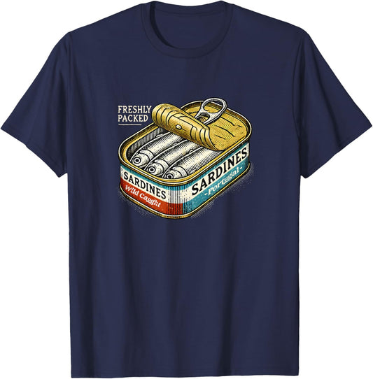 Sardines Vintage Retro Graphic Tinned Fish Portugal Sardines T-Shirt - T-Shirt | Navy