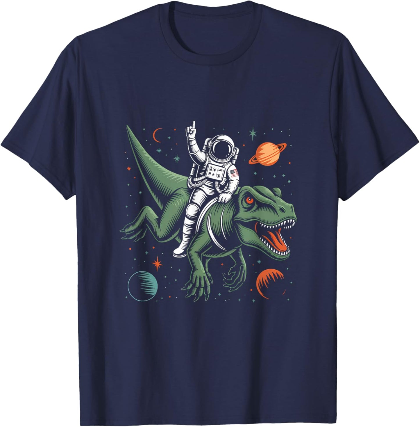 Astronaut On Dino Trex Space Rocker Boys Kids Toddler T-Shirt - T-Shirt | Navy