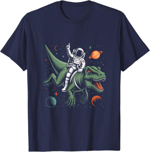 Astronaut On Dino Trex Space Rocker Boys Kids Toddler T-Shirt - T-Shirt | Navy
