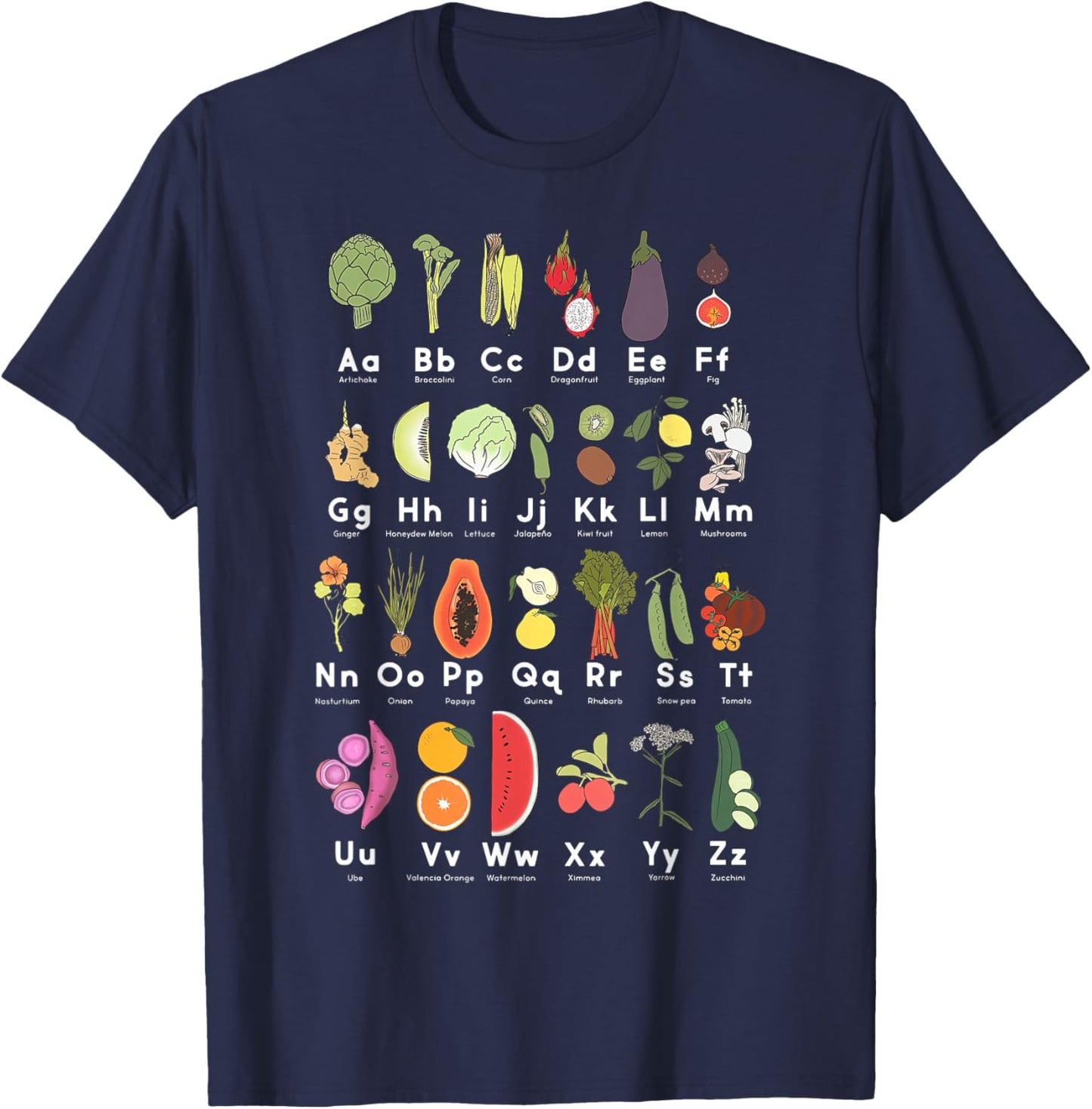 Vegetable Garden Alphabet Gardener Gardening Veggie Lover T-Shirt - T-Shirt | Navy