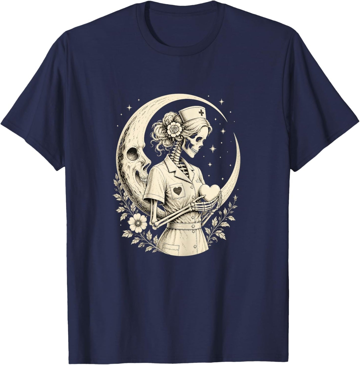 Gothic Skull Nurse Art T-Shirt - T-Shirt | Navy