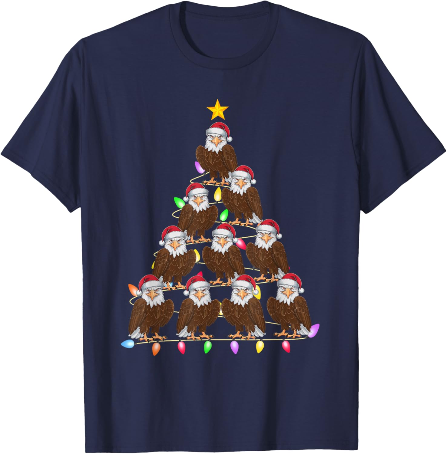 Christmas Tree Lights Men Women Santa Eagle Xmas PJs T-Shirt - T-Shirt | Navy