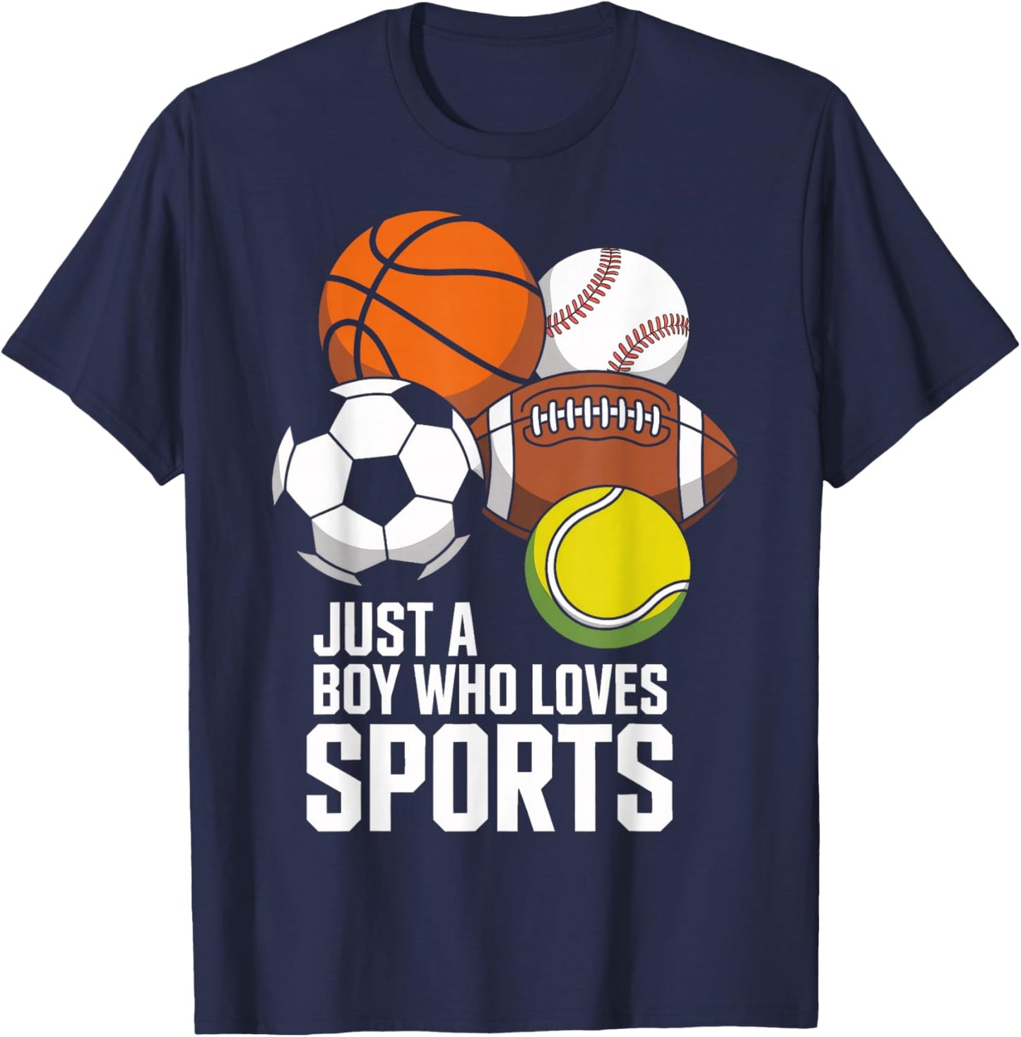 Sports Fan Just A Boy Who Loves Sports Football Kids T-Shirt - T-Shirt | Navy