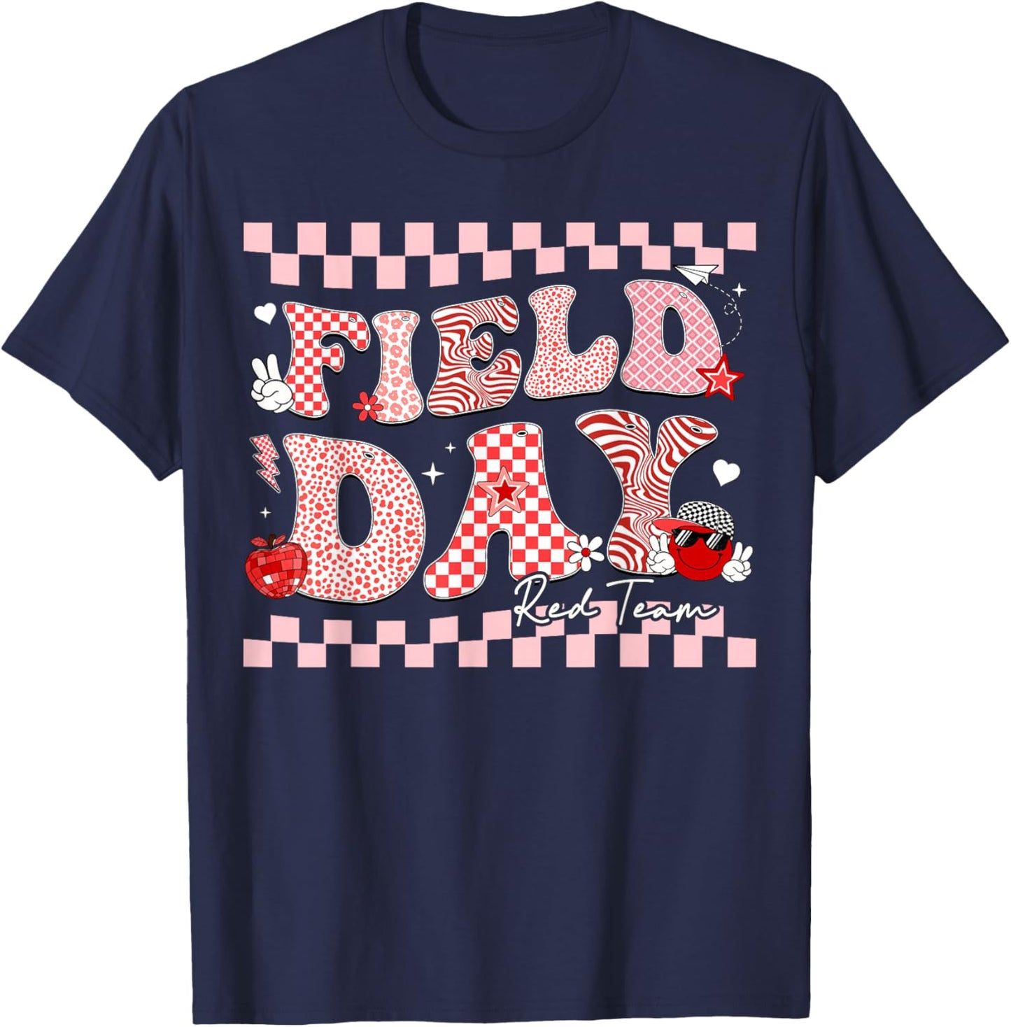 Field Day Red Team Smile Face Retro Men Women Kids T-Shirt - T-Shirt | Navy