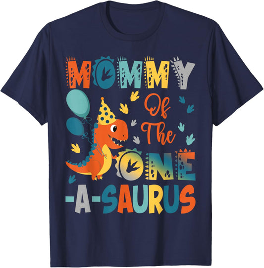 Mommy Of The One-A-Saurus 2Nd Birthday Dinosaur Party T-Shirt - T-Shirt | Navy