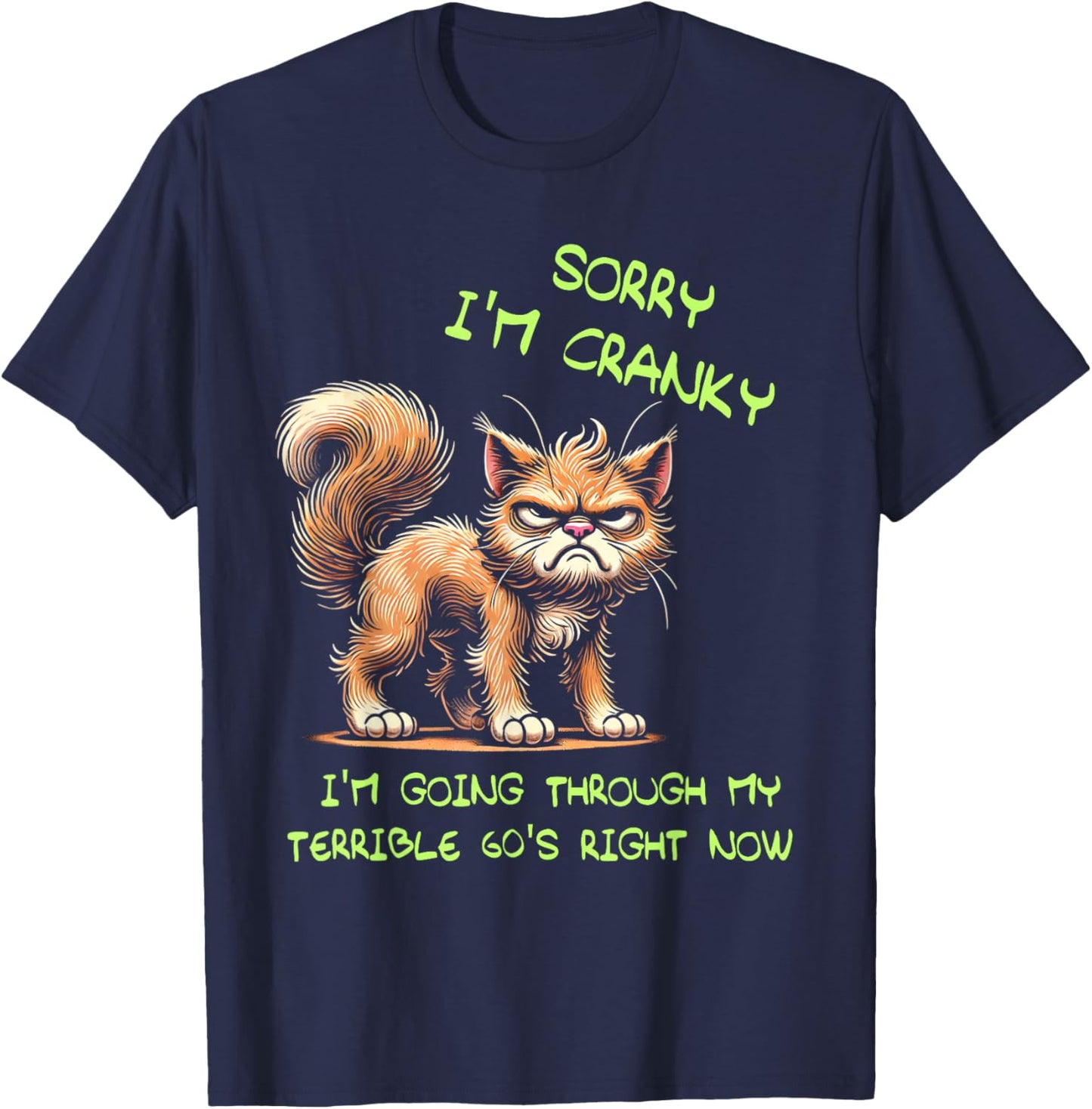 Cat Sorry I'm Cranky I'm Going Through My Terrible 60's T-Shirt - T-Shirt | Navy