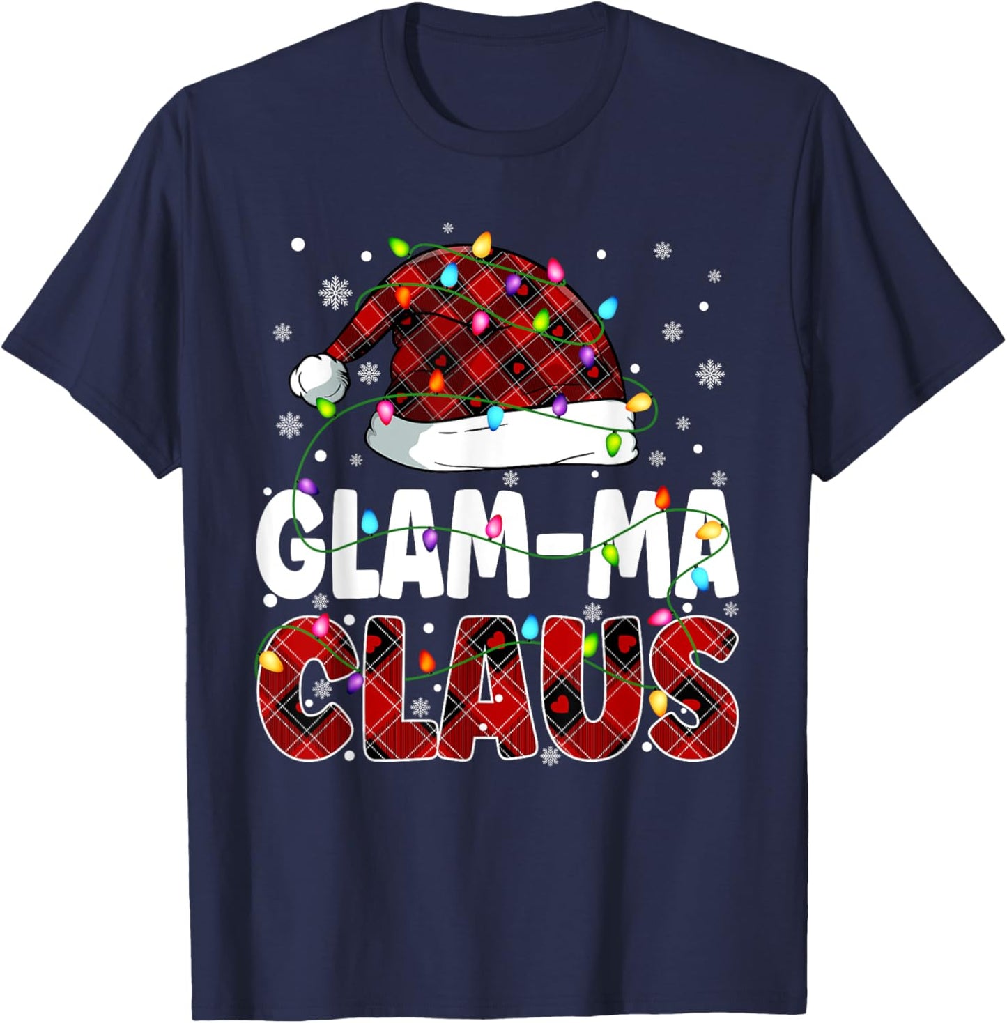 Glam ma Claus Merry Christmas Santa Hat Family Matching T-Shirt - T-Shirt | Navy