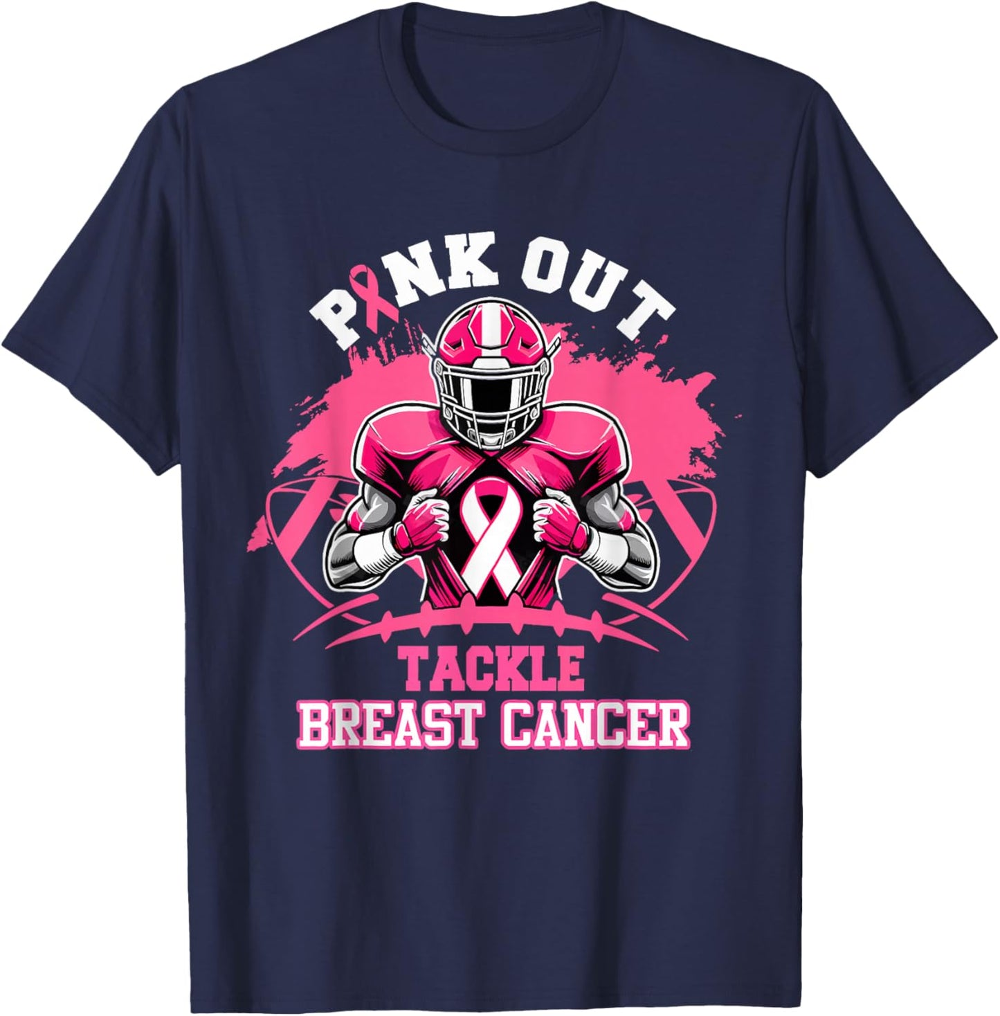 Pink Out Tackle Breast Cancer Awareness American Football T-Shirt - T-Shirt | Navy
