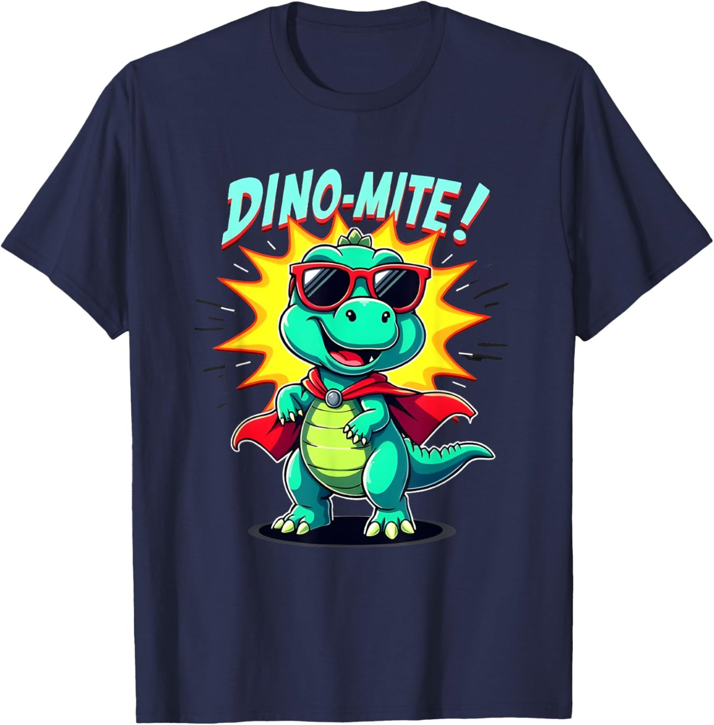 Dino-Mite – Superhero T-Rex Graphic Pun for Kids T-Shirt - T-Shirt | Navy