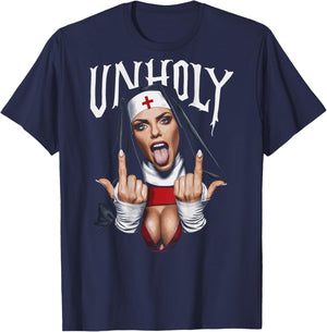 Provocative and Expressive - Rebellious Fashion UNHOLY T-Shirt - T-Shirt | Navy