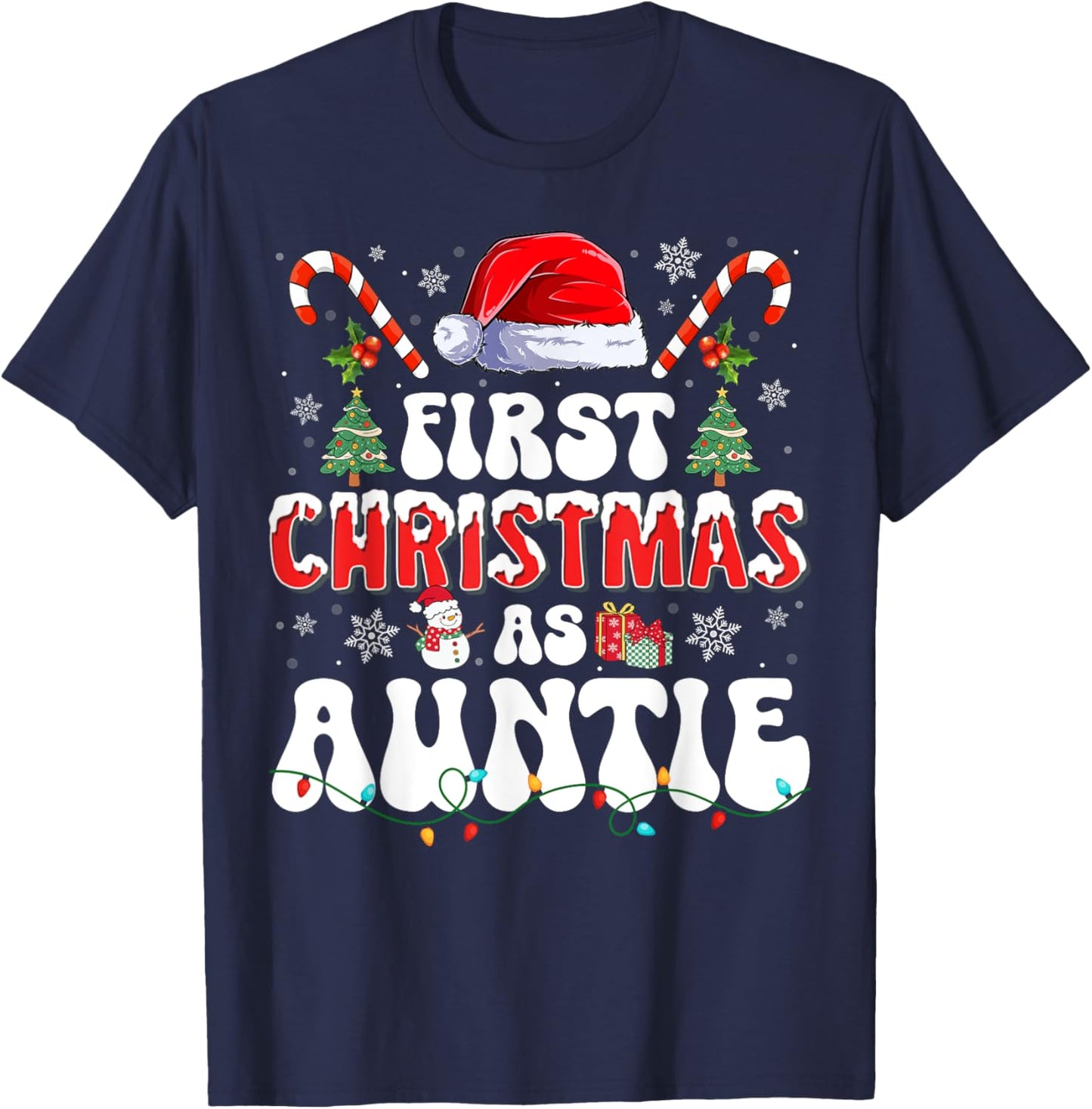 First Christmas As Auntie New Auntie Matching Family Pajamas T-Shirt - T-Shirt | Navy