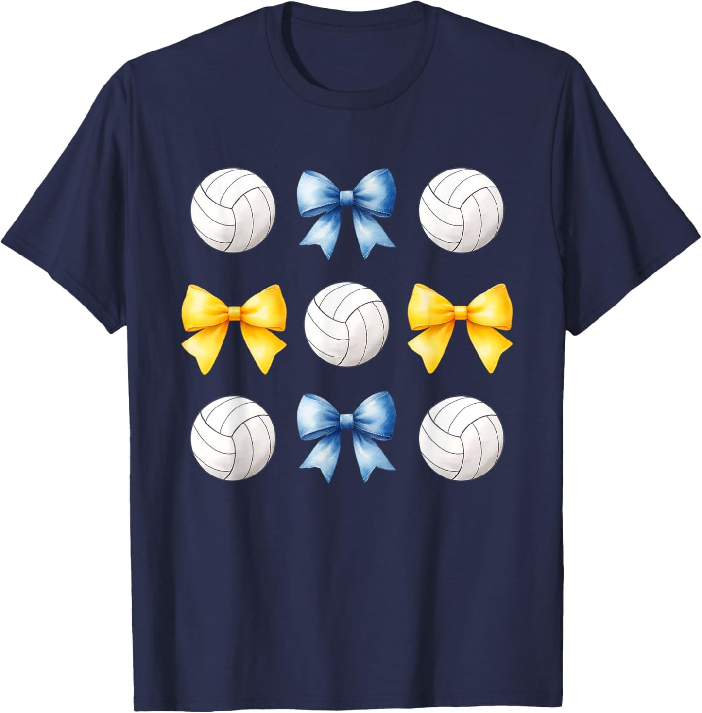 Volleyballs & Blue & Yellow Gold Bows Volleyball Team Player T-Shirt - T-Shirt | Navy