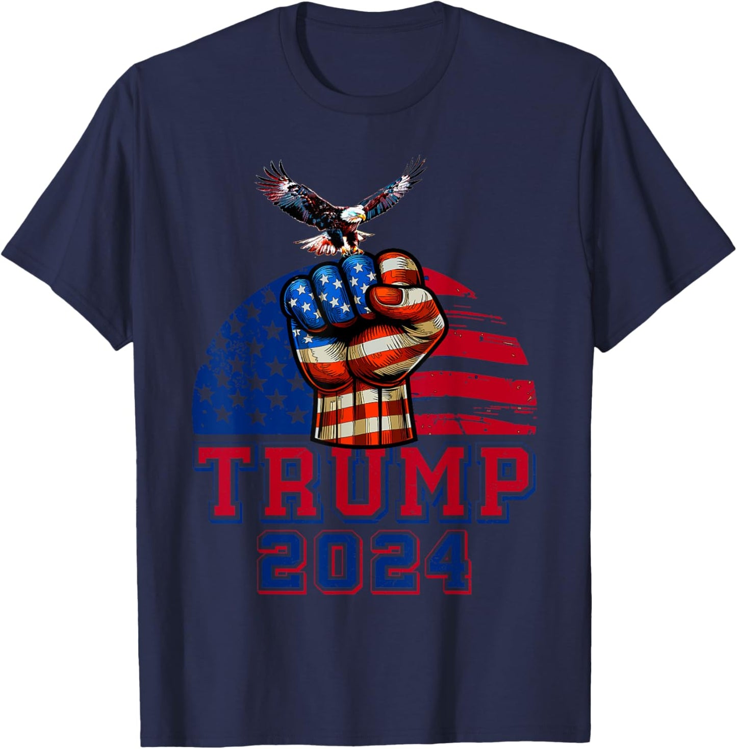 Trump 2024 Red White Blue Patriotic American Flag Eagle T-Shirt - T-Shirt | Navy