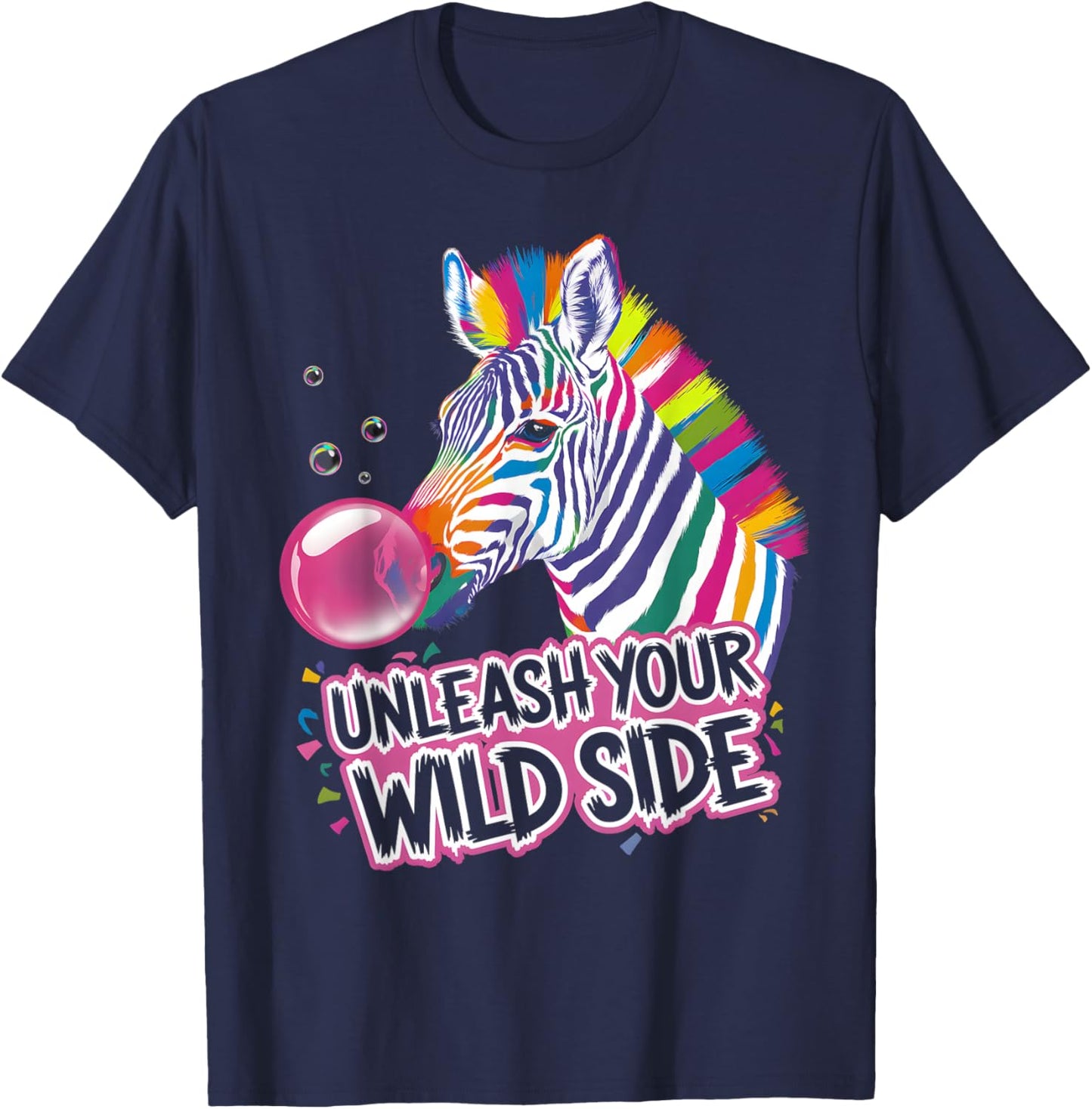 Colorful Bubblegum Zebra Funny Animal Lover T-Shirt - T-Shirt | Navy