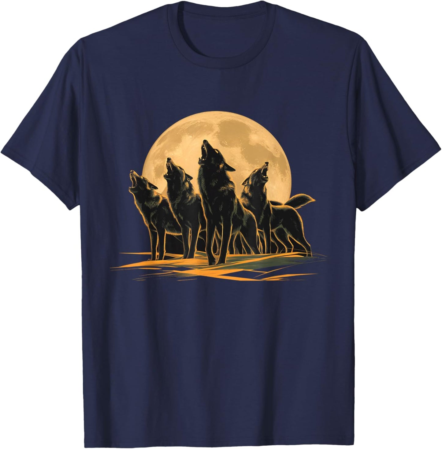 Four Wolves Howling at the Moon T-Shirt - T-Shirt | Navy