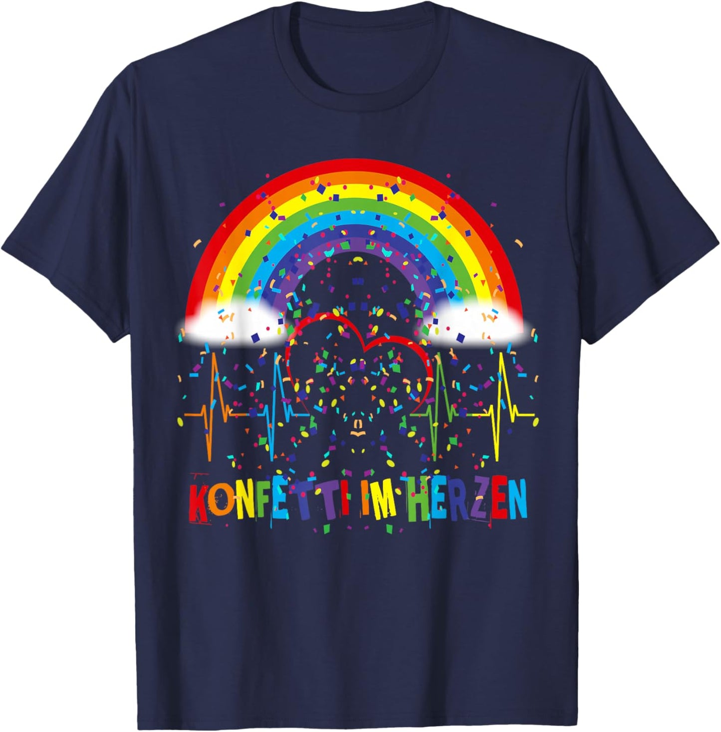 Funny Fancy Dress Party Saying Confetti in Heart Rainbow T-Shirt - T-Shirt | Navy