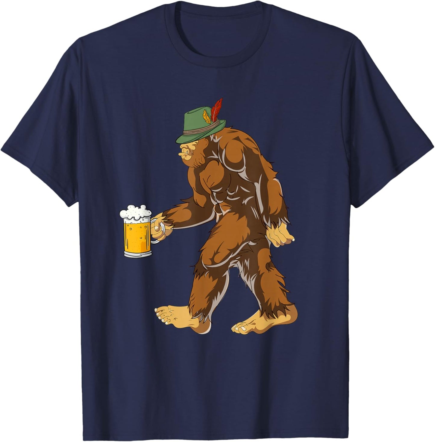 German Bigfoot Lederhosen Funny Beer Oktoberfest T-Shirt - T-Shirt | Navy