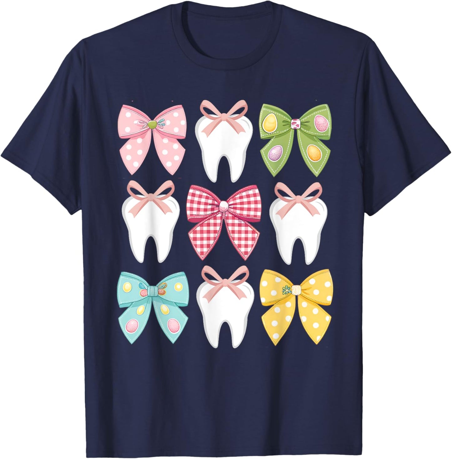Cute Easter Bow Teeth Dental Squad Dentist Hygienist T-Shirt - T-Shirt | Navy