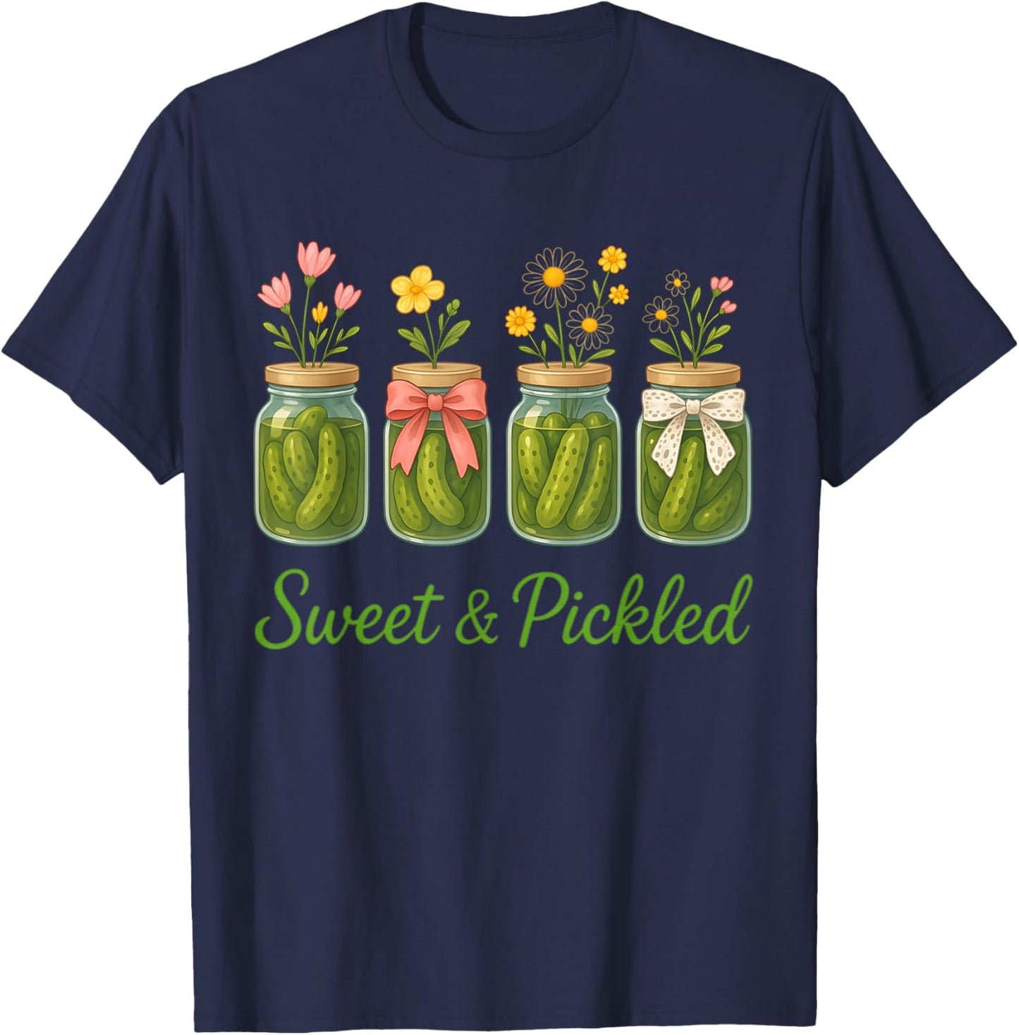 Vintage Canned Jar Pickles Wildflower Coquette Bow Women T-Shirt - T-Shirt | Navy