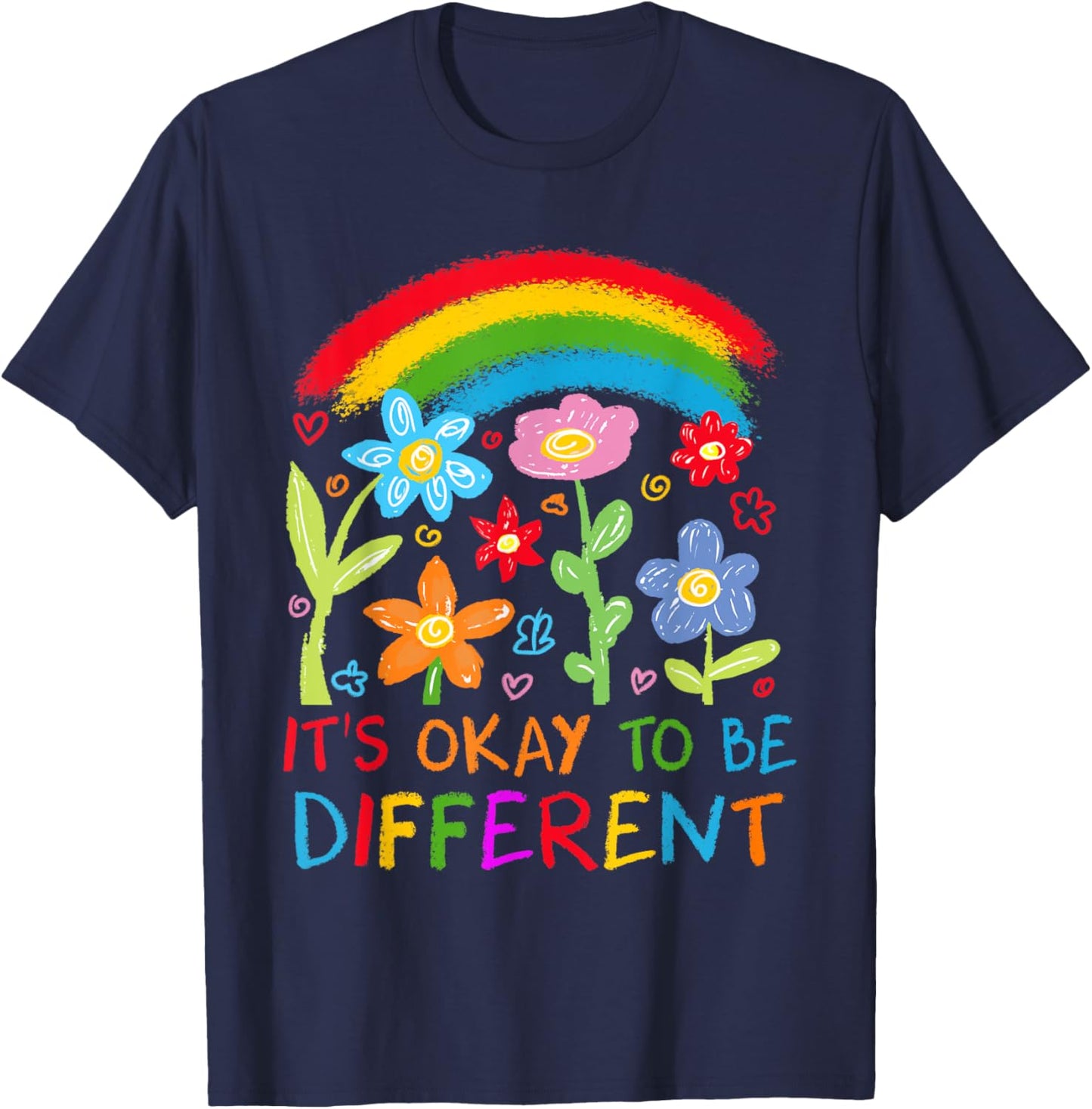 It's Okay To Be Different Rainbow Autism Awareness T-Shirt - T-Shirt | Navy