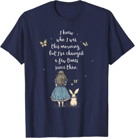 Alice in Wonderland Quote - Fantasy Rabbit , Black, S T-Shirt - T-Shirt | Navy