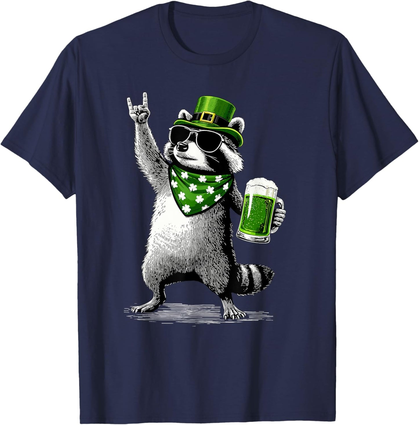 Raccoon St. Patty's Clover Beer Funny St. Patrick's Day T-Shirt - T-Shirt | Navy