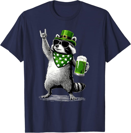 Raccoon St. Patty's Clover Beer Funny St. Patrick's Day T-Shirt - T-Shirt | Navy