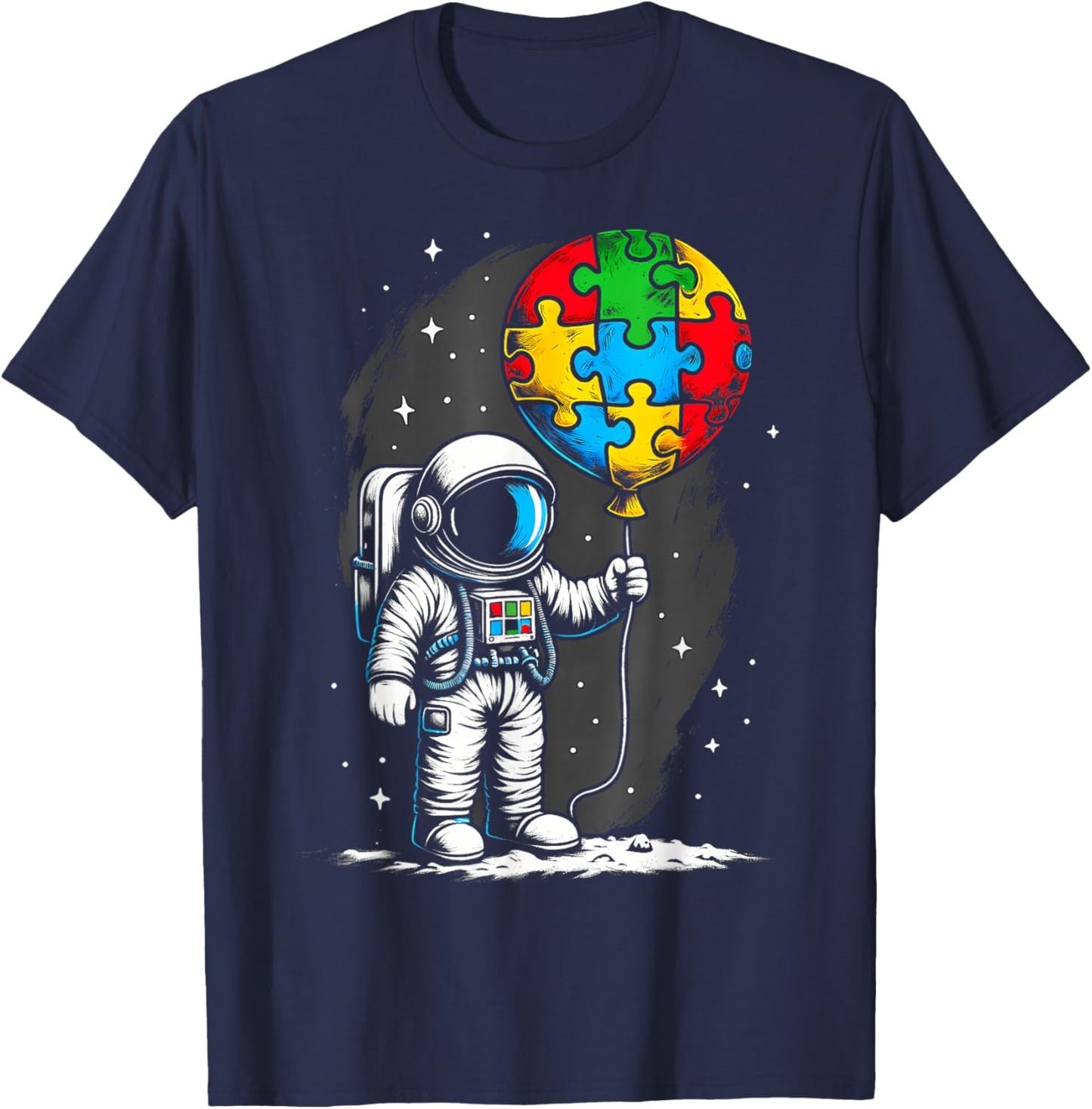 Astronaut Balloon Autism Awareness Space Autistic Kids Boys T-Shirt - T-Shirt | Navy