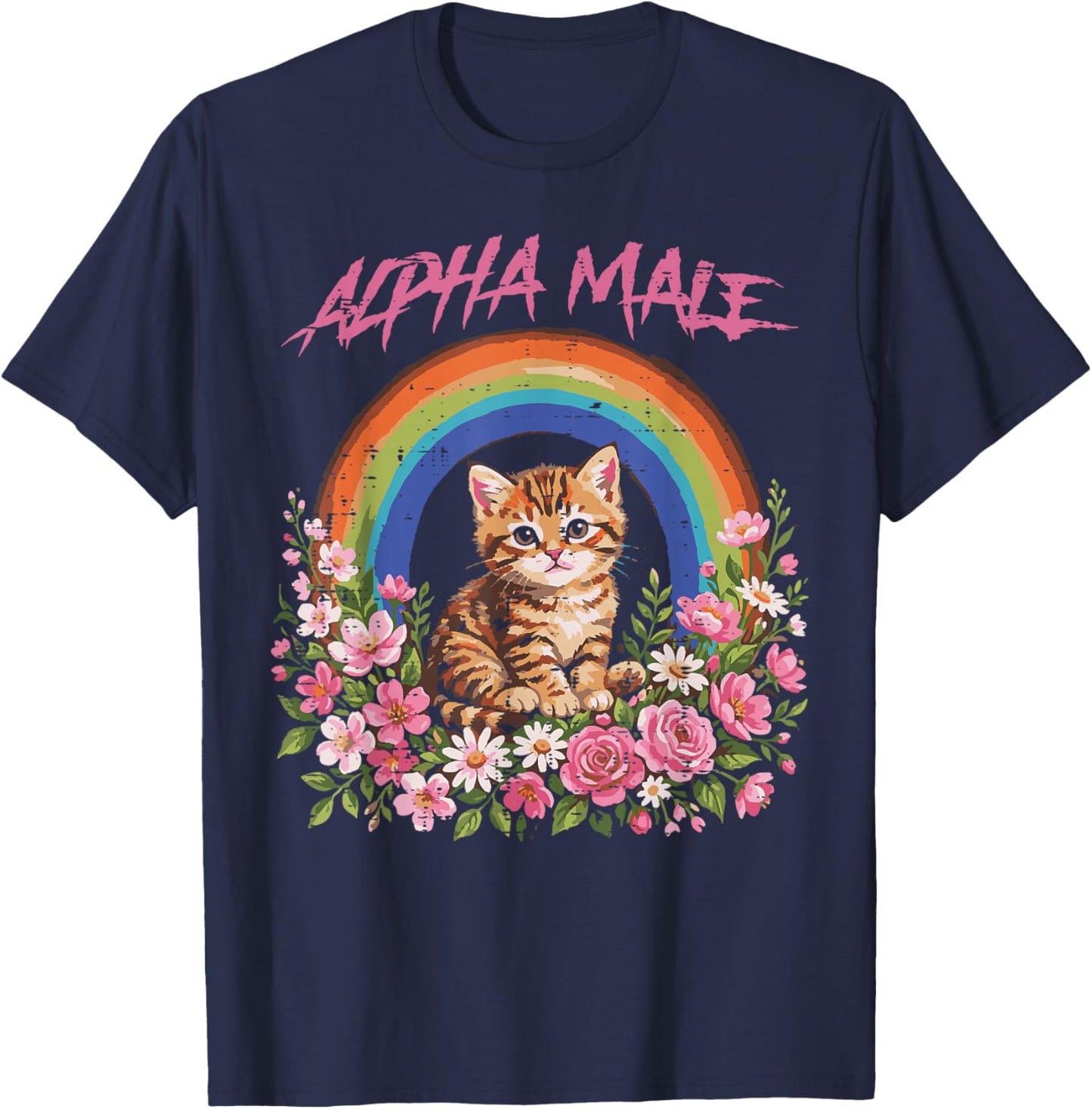 Alpha Male Kitten Rainbow Flowers Funny Cat Meme Men Boys T-Shirt - T-Shirt | Navy