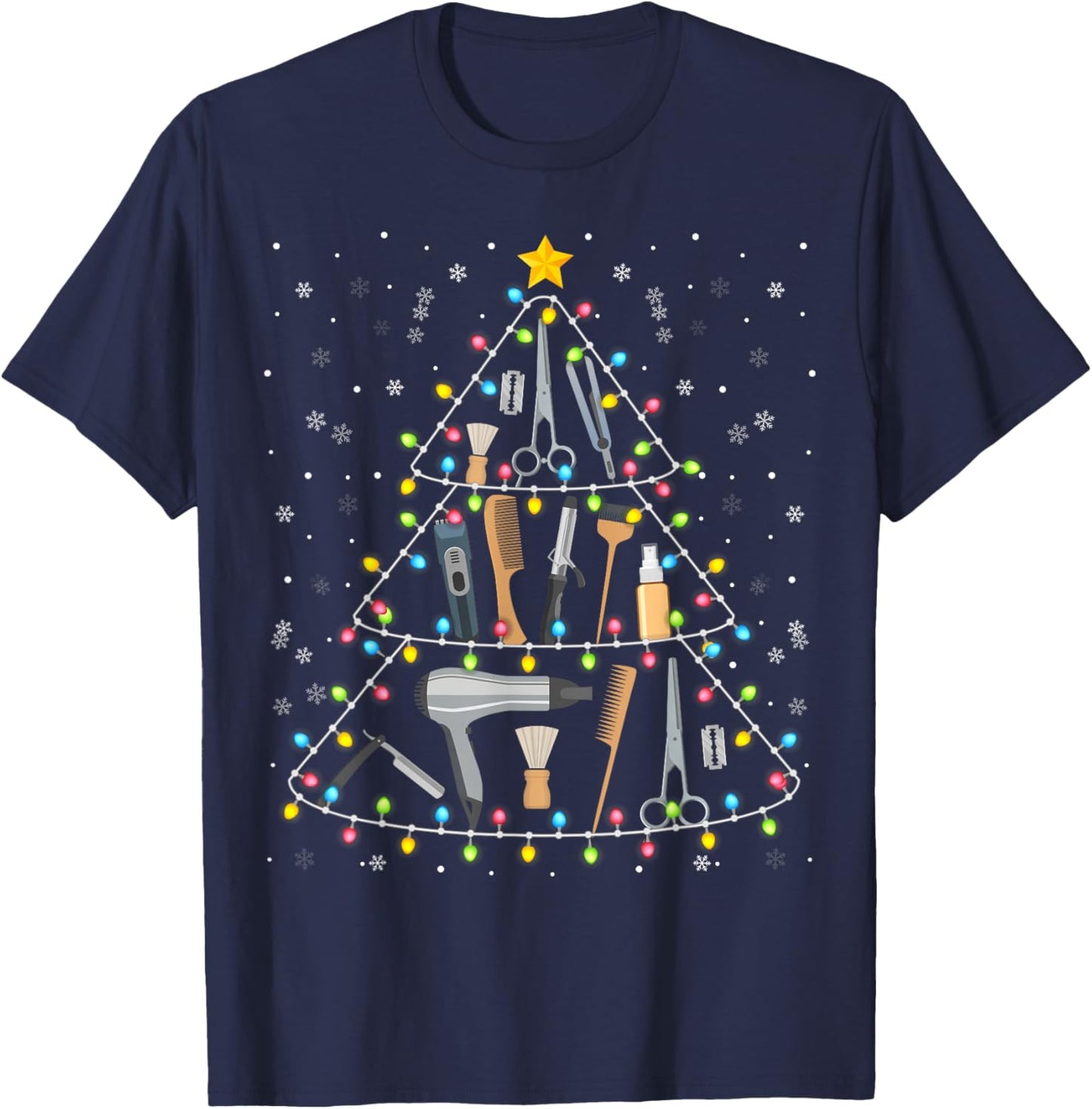 Hairdresser Tools Christmas Tree Funny Salon Gifts T-Shirt - T-Shirt | Navy