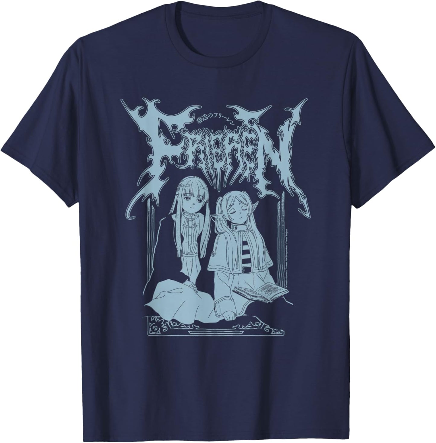 Frieren Heavy Metal Logo Frieren and Fern Fantasy Anime T-Shirt - T-Shirt | Navy
