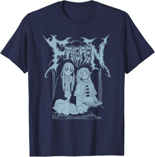 Frieren Heavy Metal Logo Frieren and Fern Fantasy Anime T-Shirt - T-Shirt | Navy