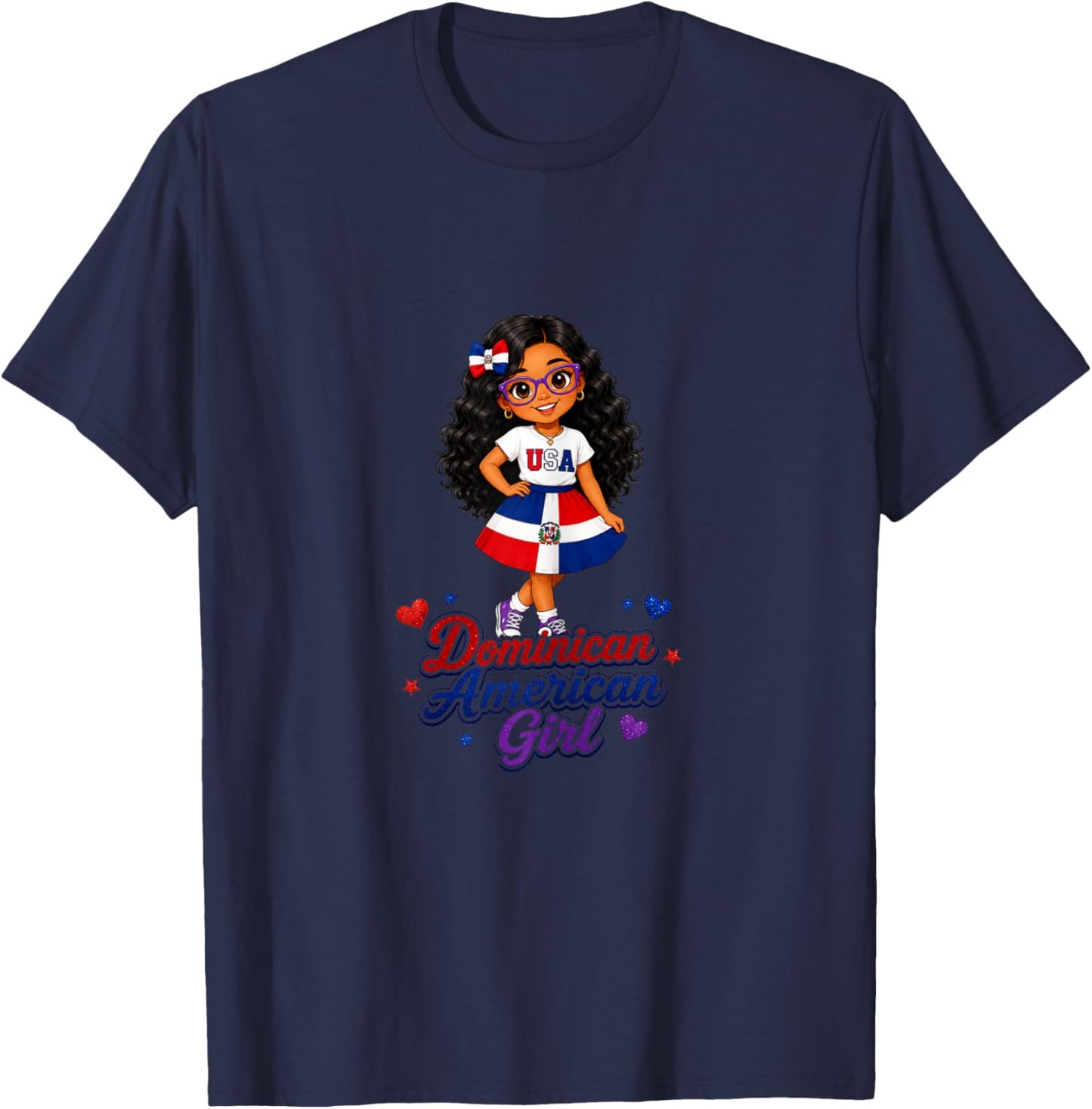 Multi Cultural Day Dominican American Girl Pride Graphic T-Shirt - T-Shirt | Navy