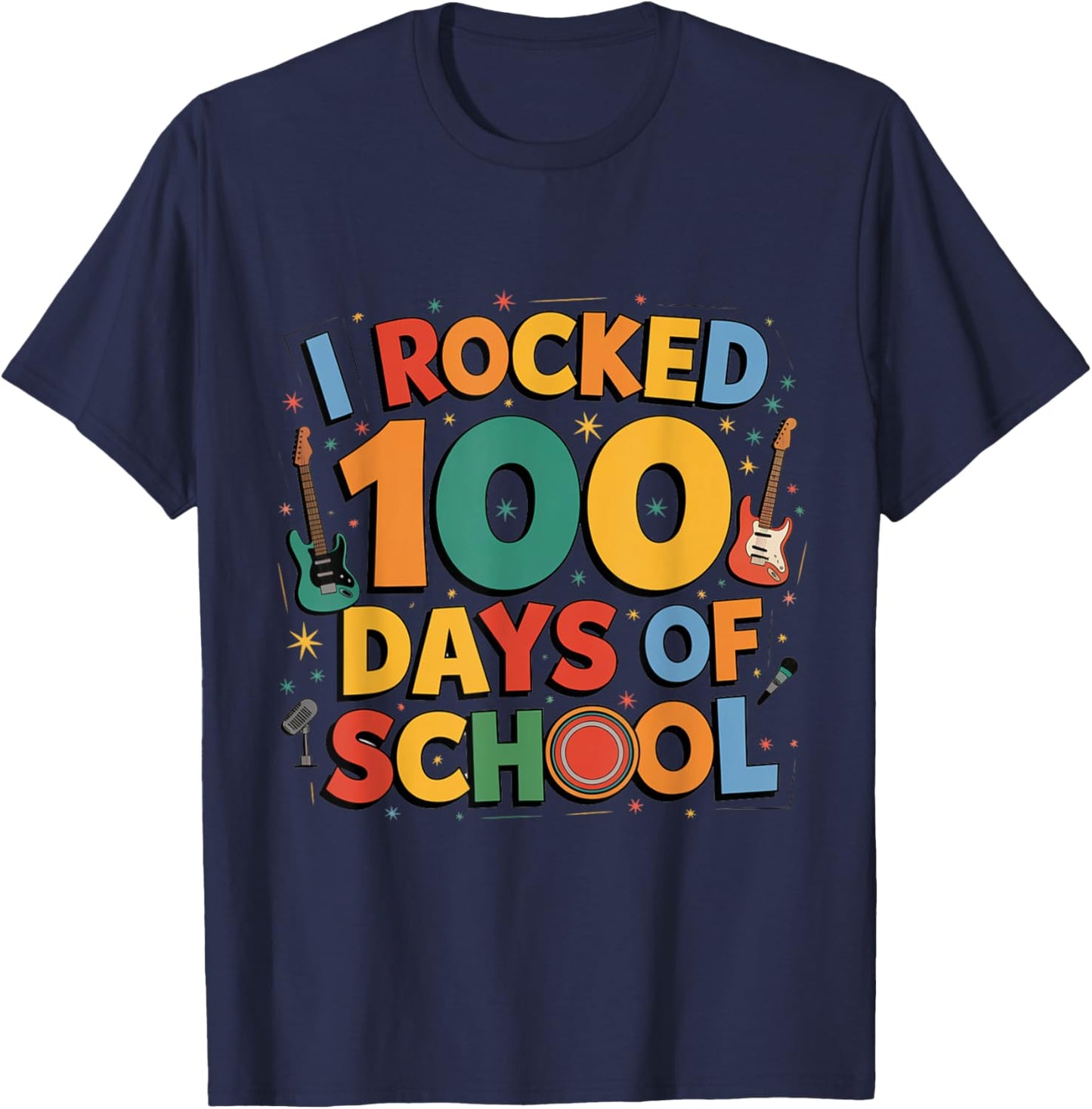 I rocked 100 days of school future rock star music 100th day T-Shirt - T-Shirt | Navy