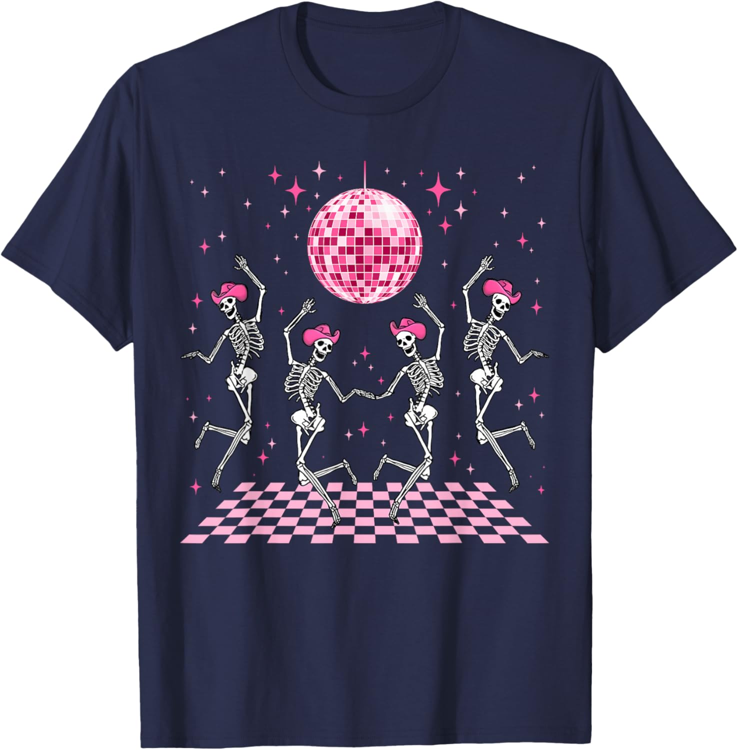 Cowgirl Western Funny Dancing Skeletons & Disco Ball Club T-Shirt - T-Shirt | Navy
