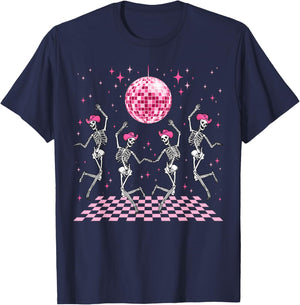 Cowgirl Western Funny Dancing Skeletons & Disco Ball Club T-Shirt - T-Shirt | Navy