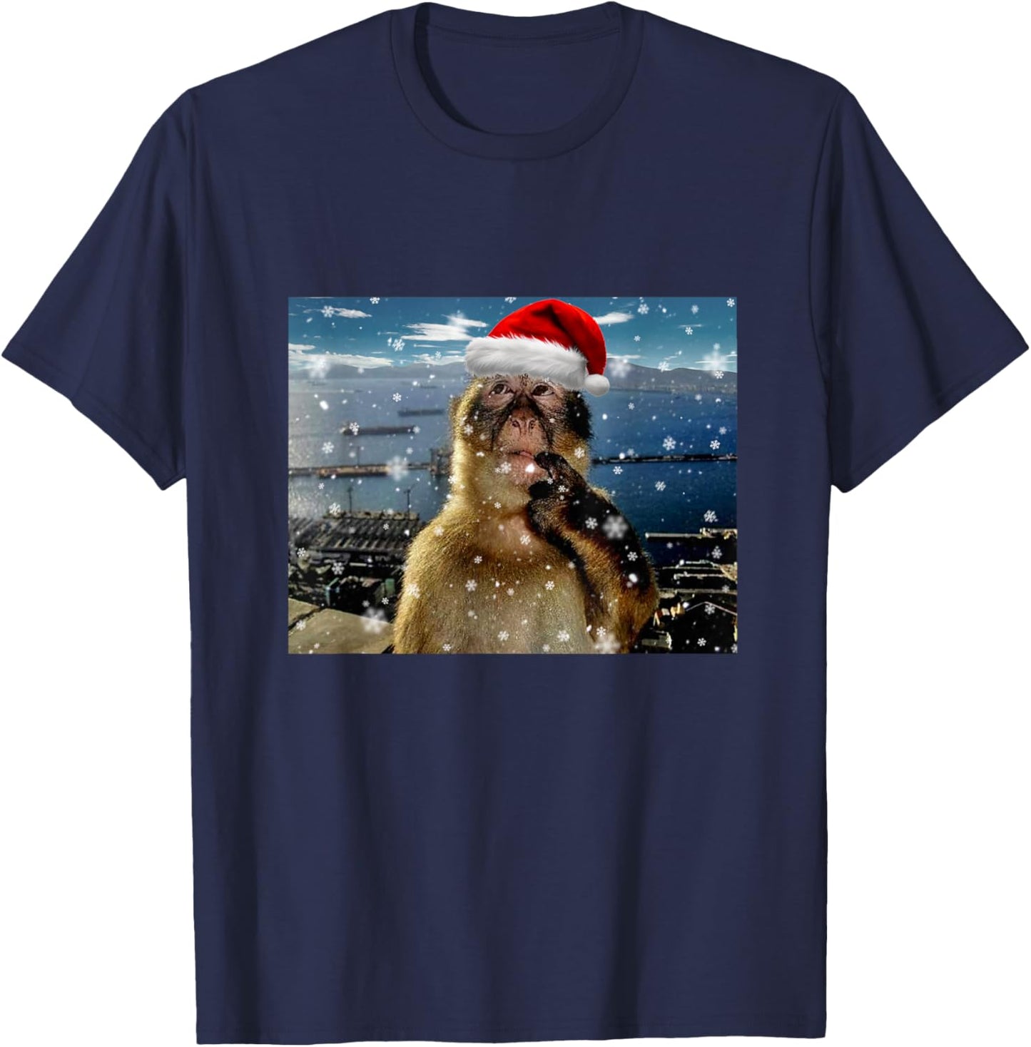 Christmas Thinking Monkey Meme Brainrot Xmas Gift T-Shirt - T-Shirt | Navy