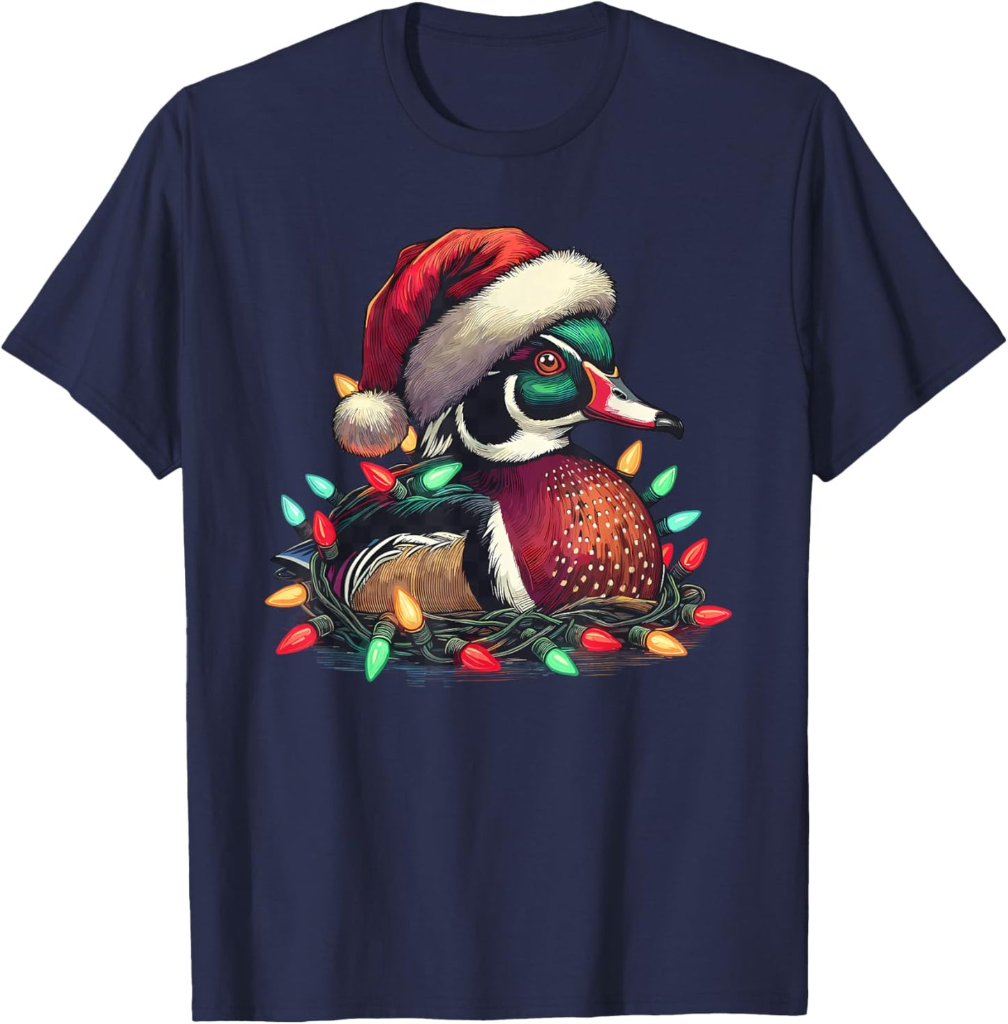 Santa Mallard Duck with Christmas Lights Hunting Season T-Shirt - T-Shirt | Navy