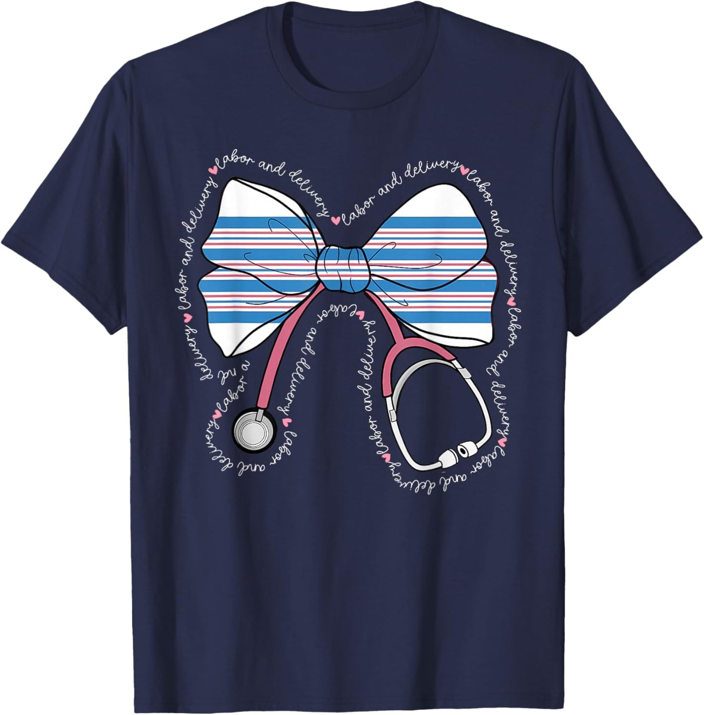 Stethoscope Coquette Bow Baby Blanket Labor and Delivery RN T-Shirt - T-Shirt | Navy