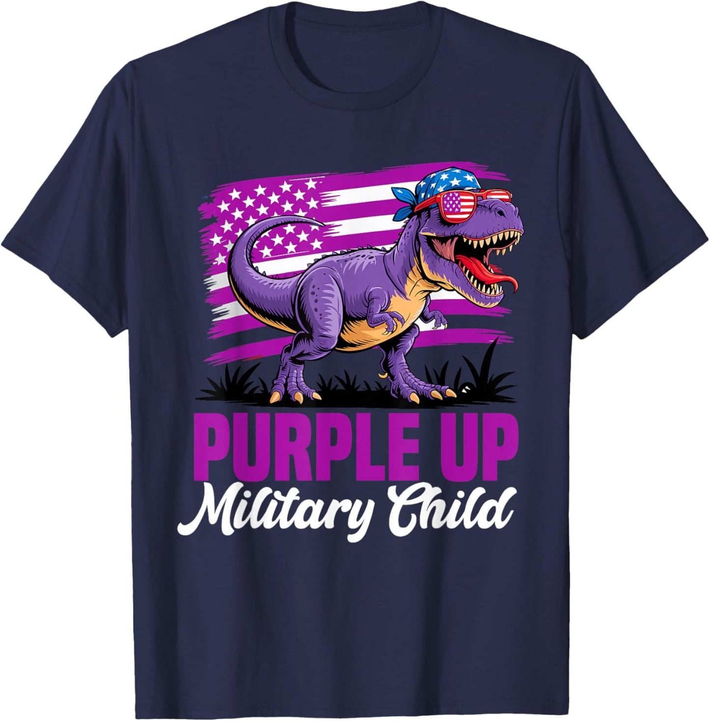 Purple Up for Military Kids and Child Month Dinosaur T-Shirt - T-Shirt | Navy
