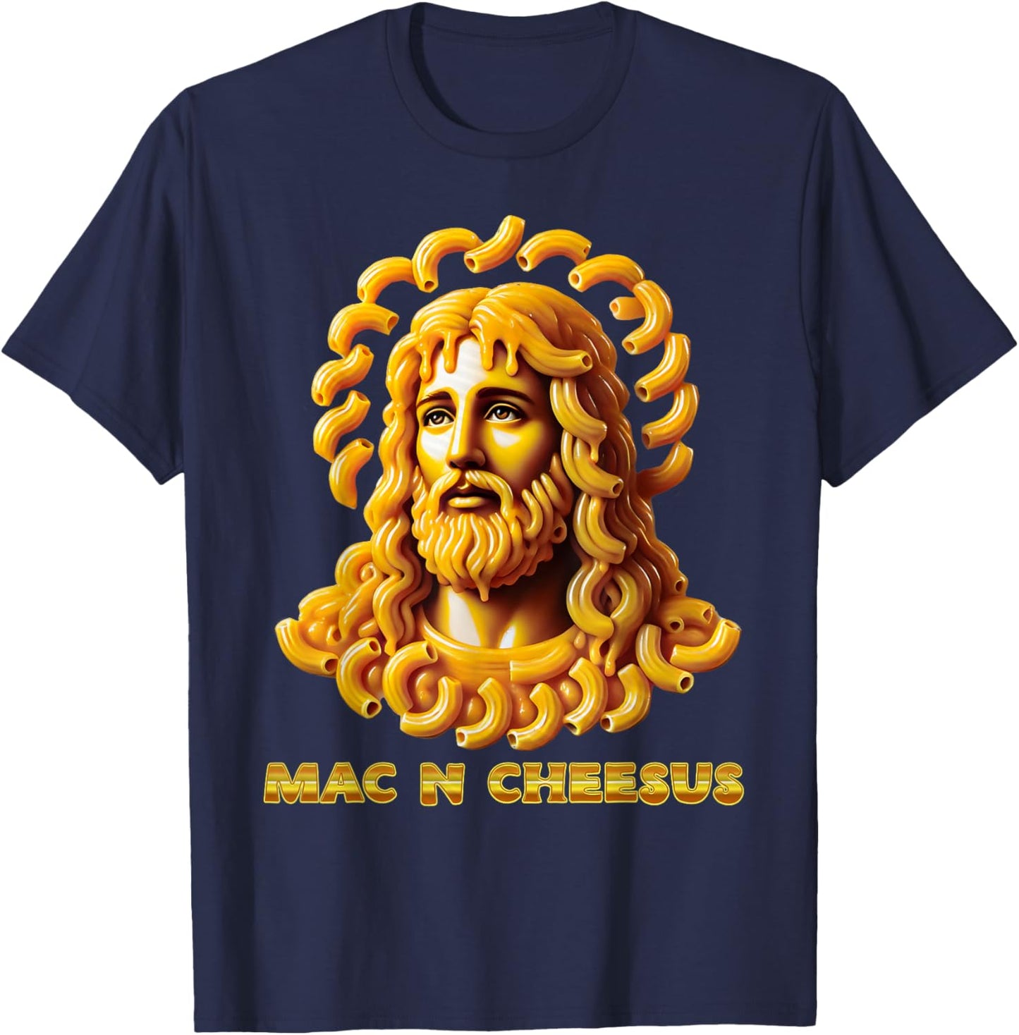 Macaroni And Cheese Jesus Funny Christian Mac N Cheesus Meme T-Shirt - T-Shirt | Navy