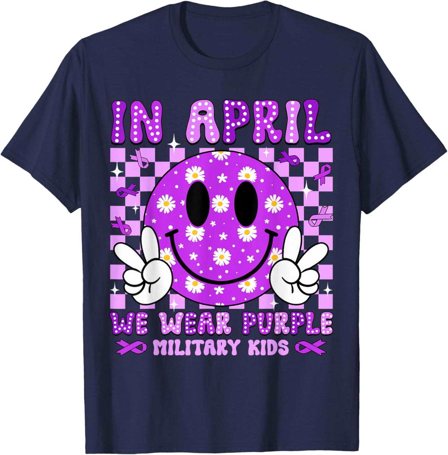 In April We Wear Purple For Military Kids Smile Face Women T-Shirt - T-Shirt | Navy