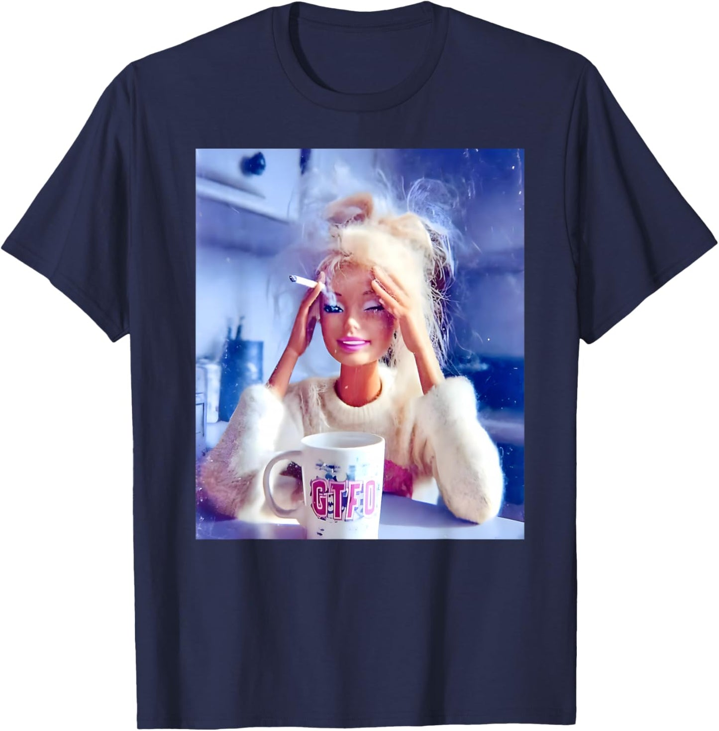 Distressed Doll Face Meme T-Shirt - T-Shirt | Navy