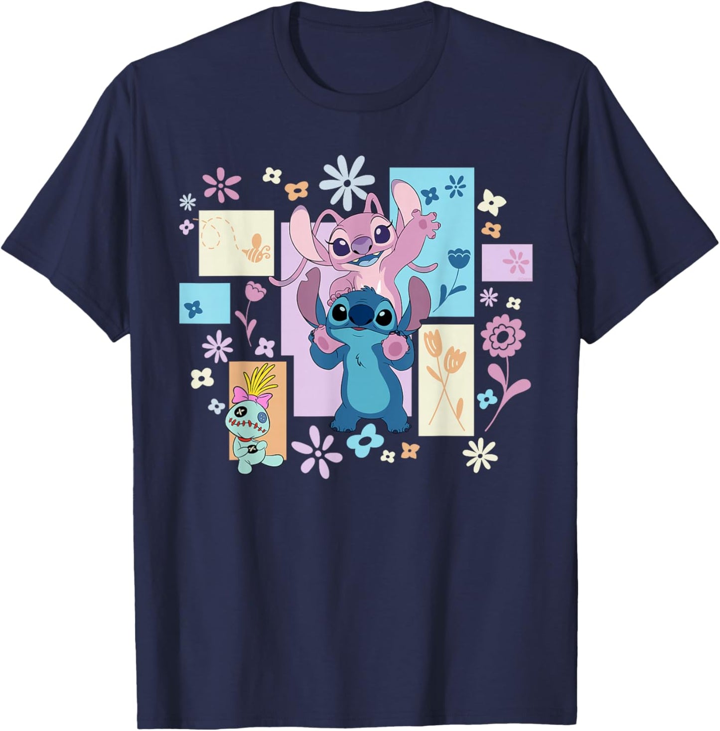 Disney Stitch & Angel Spring Easter Friendly Flower Faces T-Shirt - T-Shirt | Navy