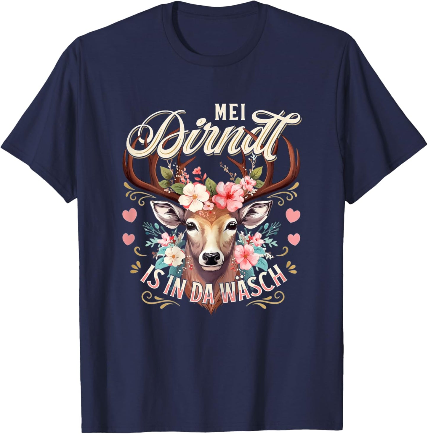 Ersatz Dirndl Shirt Damen Trachtenshirt Oberteil Trachten T-Shirt - T-Shirt | Navy