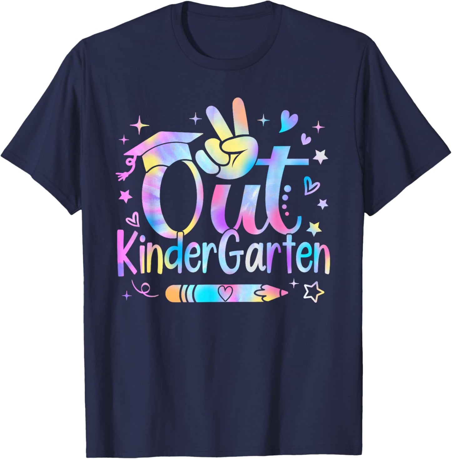 Peace Out Kindergarten Cute Tie Dye Last Day Of School T-Shirt - T-Shirt | Navy