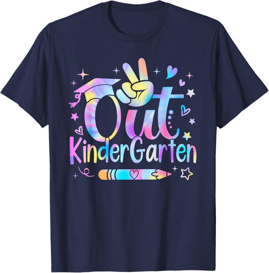 Peace Out Kindergarten Cute Tie Dye Last Day Of School T-Shirt - T-Shirt | Navy